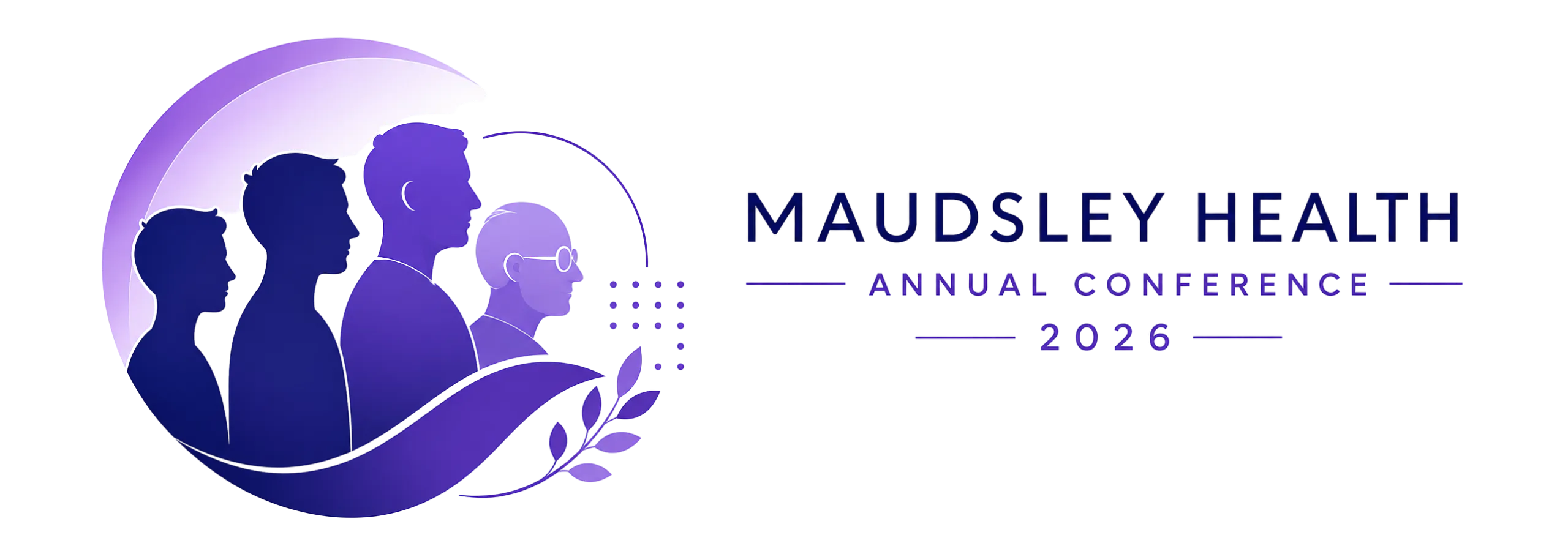 Maudsley Health Annual Conference 2026 logo: the profiles of four people, from a young person to an older adult, inside a purple circle
